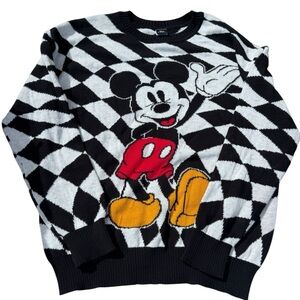 Disney Mickey Mouse Men's M Black & White Checkerboard Crewneck Sweater MINTY